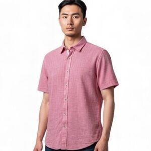 Report Collection Pink Textured Button Down Shirt Men’s Small Short Sleeve